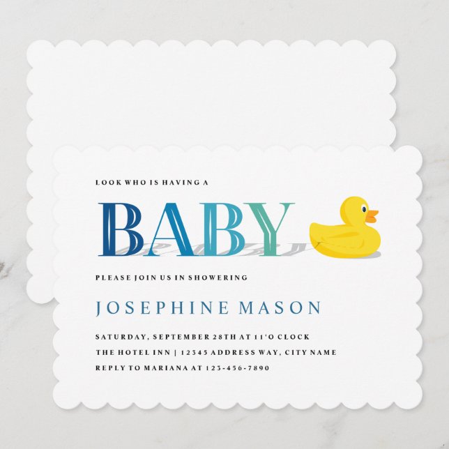 Raffinierte Gummidusche Turquoise Kinderdusche Einladung (Vorne/Hinten)