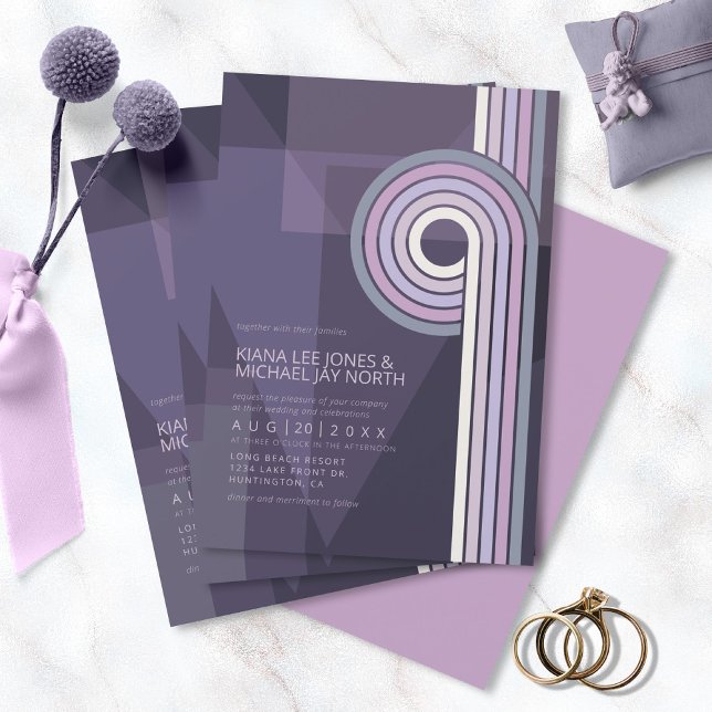 Raffinierte Linien Geometric Wedding Violet ID983 Einladung (Von Creator hochgeladen)