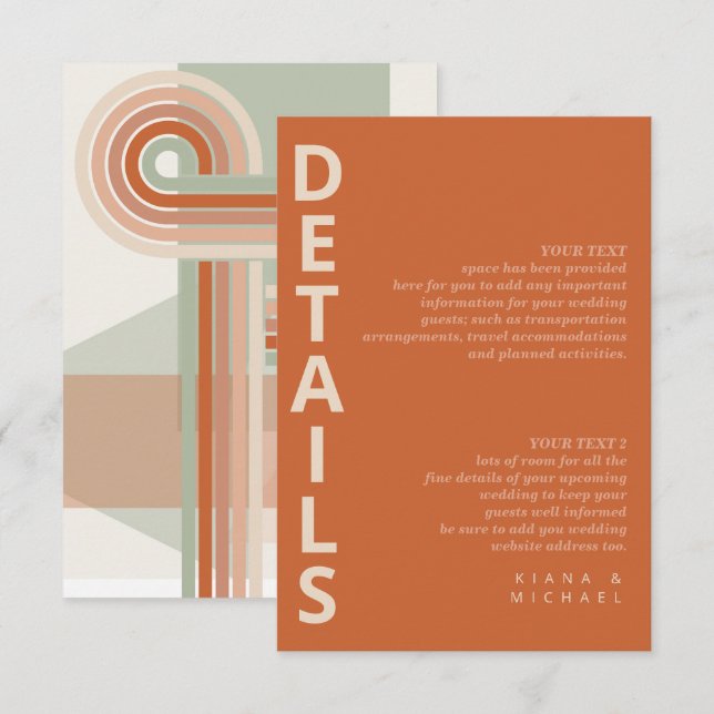 Raffinierte Linien geometrische Details Terra Cott Begleitkarte (Vorne/Hinten)