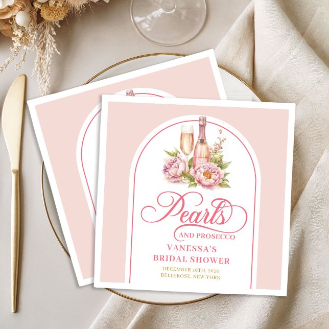 Raffinierte Perlen und Prosecco-Brautparty Serviette (Sophisticated Pearls and Prosecco Bridal Shower Paper Dinner Napkins)