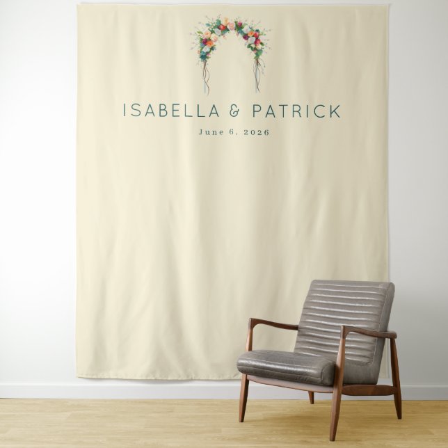 Raffinierter Beiger Blumenbogen Wandteppich (Beispiel)