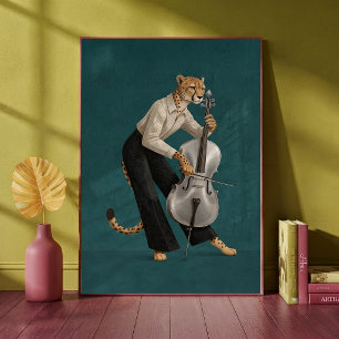 Raffinierter Gepard beim Cello-Spiel, Musik-Kunst Poster
