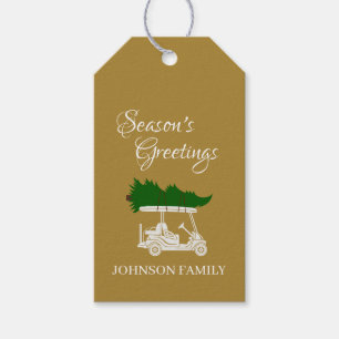 Raffinierter Gold Golf Cart mit Weihnachtsbaum Geschenkanhänger