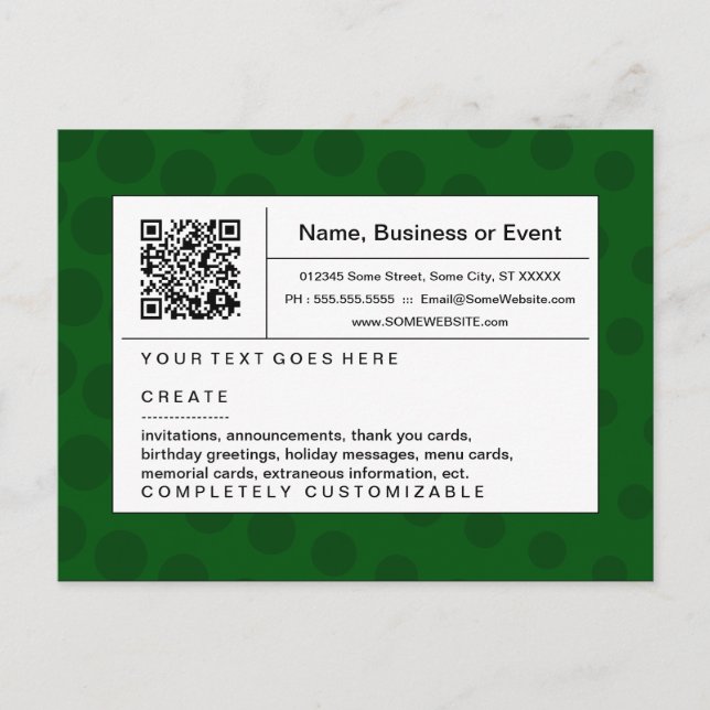 Raffinierter QR-Code: grüner Halfton Einladungspostkarte (Vorderseite)