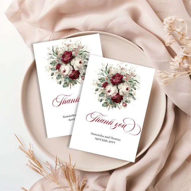 Raffiniertes Bohemian Burgunder Gold Danke (Sophisticated Bohemian Burgundy Gold Thank You Card)