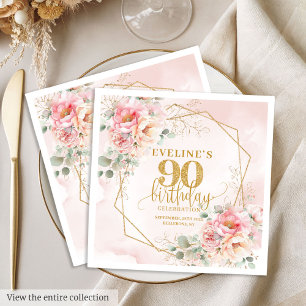 Raffiniertes Boho-Rosé-Blumen-90. Geburtstag Serviette