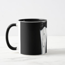 Raffiniertes Bräutigam-Smoking mit Pfingstrosen-Bo Tasse