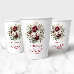 Raffiniertes Burgunder Blumen Hochzeitspapier Pappbecher