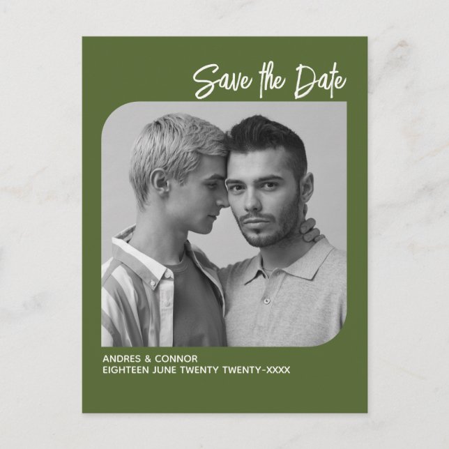 Raffiniertes Foto Save the Date Grüne Postkarte (Vorderseite)