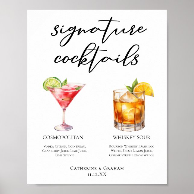 Raffiniertes Menü mit Cocktails für Hochzeiten Poster (Vorne)