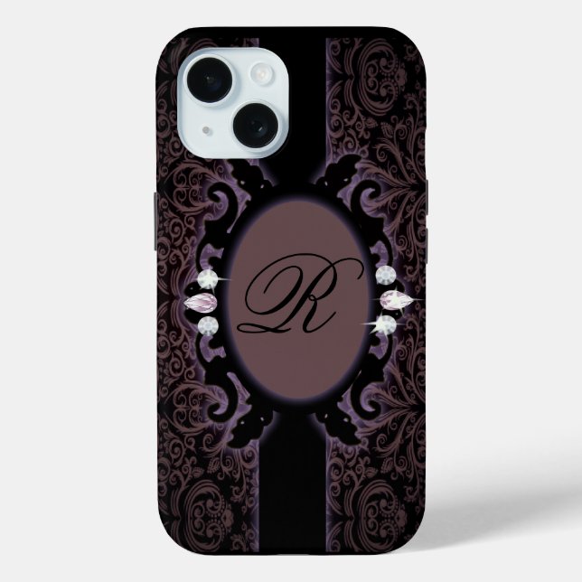 Raffiniertes violettDamask Vintages Monogramm Case-Mate iPhone Hülle (Rückseite)