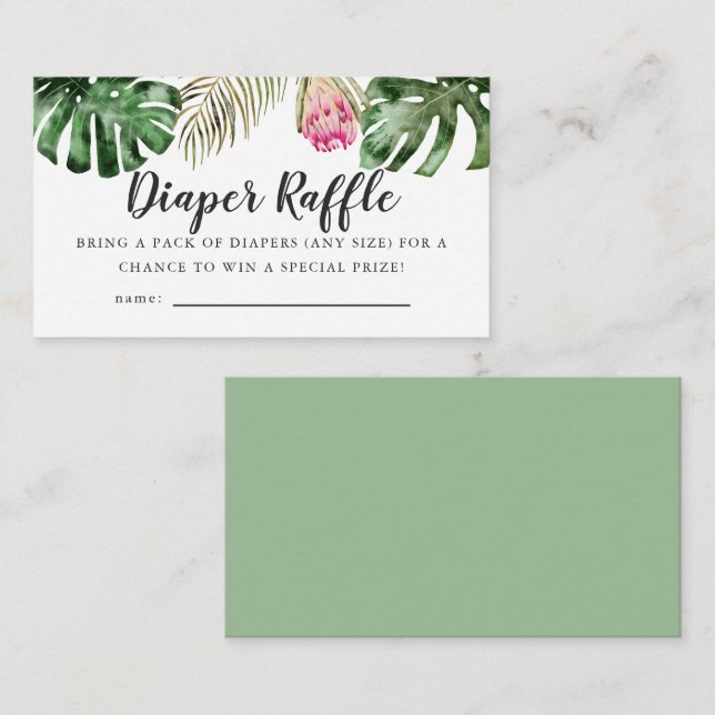 Raffle Ticket für das Baby Duschdusche in tropisch Begleitkarte (Vorne/Hinten)