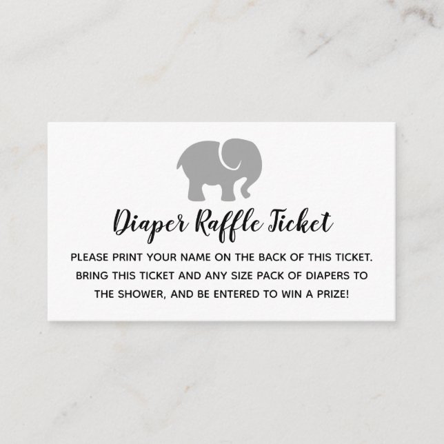 Raffle Ticket für das graue und weiße Elephant Dia Begleitkarte (Vorderseite)