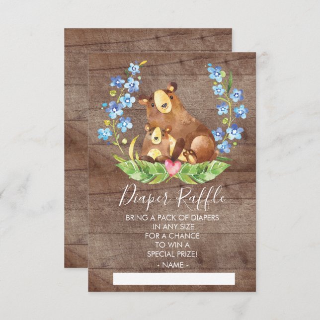 Raffle Ticket für das Woodland Bear Baby Dusche Einladung (Vorne/Hinten)