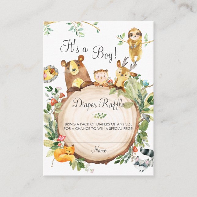 Raffle Ticket für Woodland Animals Baby Showdusche Begleitkarte (Vorderseite)