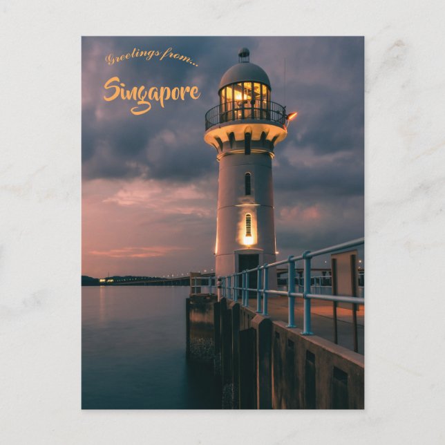 Raffles Marina Leuchtturm in Singapur Postkarte (Vorderseite)