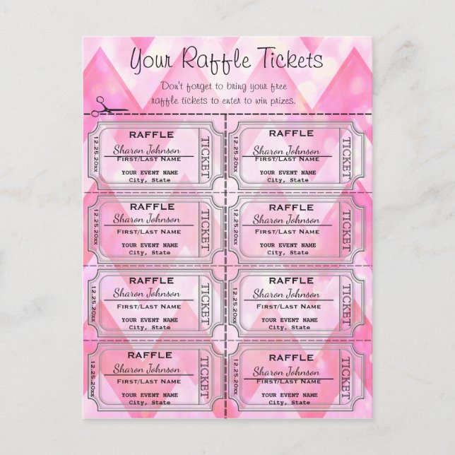 Raffles Tickets Zickzack rosa Postkarte (Vorderseite)