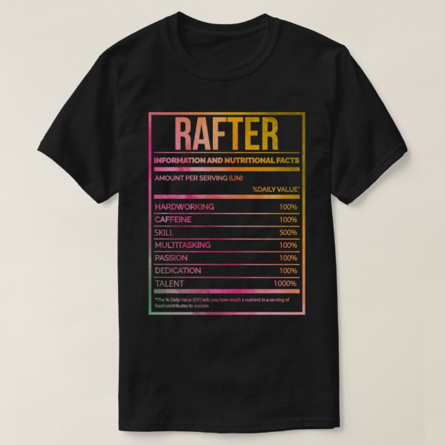 Rafter Funny Rafting Nutrition Label in Wasserfarb T-Shirt (Design vorne)