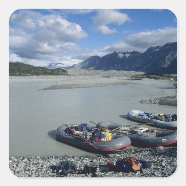 Rafting des Alsek flussabwärts Quadratischer Aufkleber (Vorderseite)