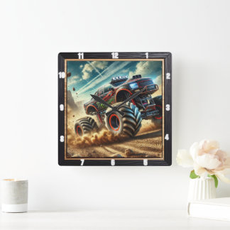Rafting Off-Road Monster Truck Abenteuer Quadratische Wanduhr