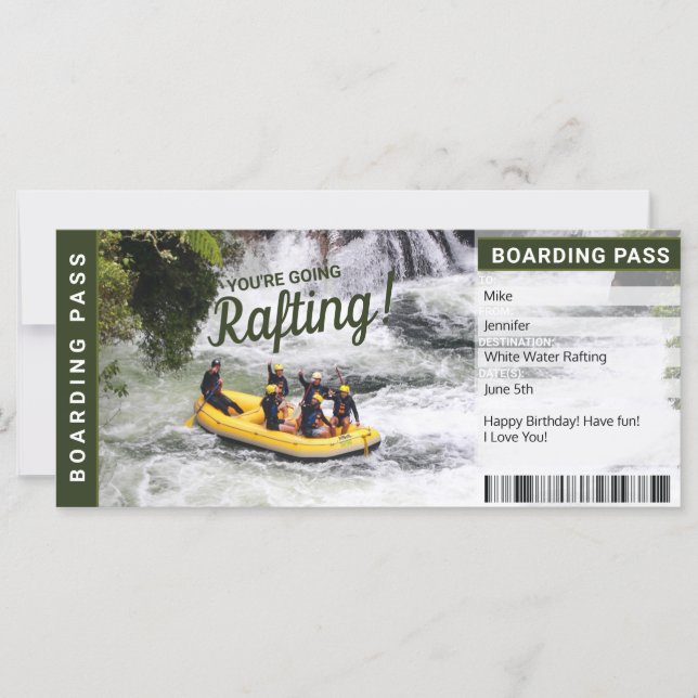 Rafting River Trip Geschenkgutschein Boarding Pass (Vorderseite)