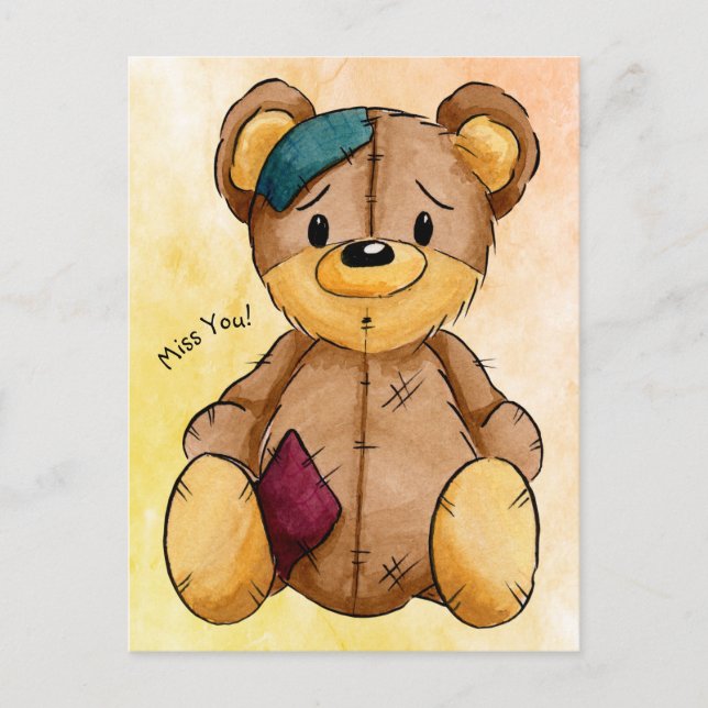 Rag Doll Bear Miss You Postcard Postkarte (Vorderseite)