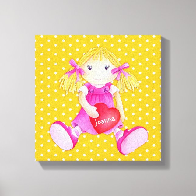 Rag doll Girls personalisierte gelbe Kinderzimmer Leinwanddruck (Vorderseite)