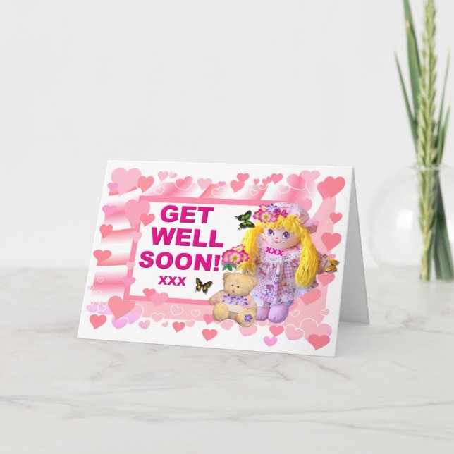 RAG DOLL & TEDDY Get Well Card Karte (Vorderseite)