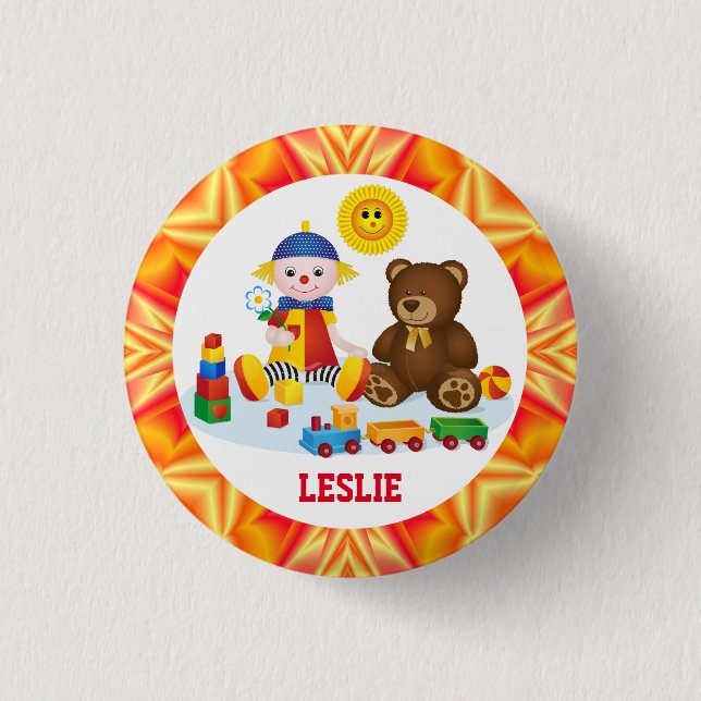 Rag Doll, Teddy und Lächeln Sun Personalisiert Button (Vorderseite)