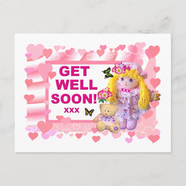 RAG DOLL & TEDDY werden gut Postkarte (Vorderseite)