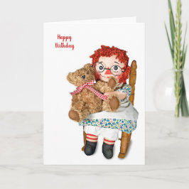 Rag-Puppe und Teddy-Bär zum Geburtstag Karte