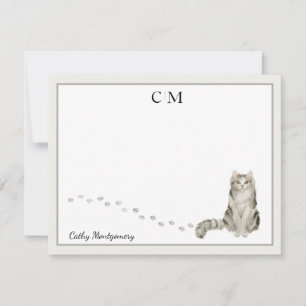 Ragamuffin Cat Grau-Grenze Monogramm Name Note Car Mitteilungskarte