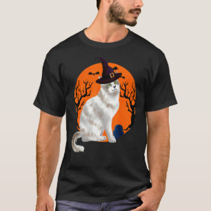 Ragamuffin-Katze süße Halloween-Hexenhut und Mond T-Shirt