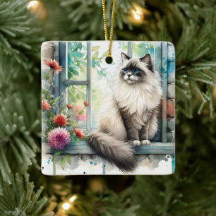 Ragdol Cat in Window Zuhause Sweet Zuhause Keramikornament