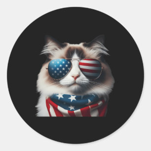 Ragdoll Cat 4. Juli Independence Day Ewner Runder Aufkleber