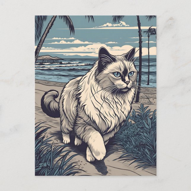 Ragdoll-Cat an einem tropischen Strand bei Sonnenu Postkarte (Vorderseite)