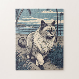 Ragdoll-Cat an einem tropischen Strand bei Sonnenu Puzzle