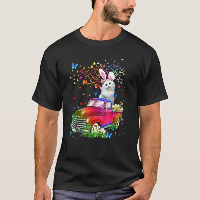 Ragdoll Cat Bunny Truck Jagd Eier Ostern D T-Shirt (Vorderseite)