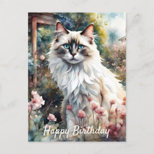 Ragdoll Cat English Garden Birthday Postkarte