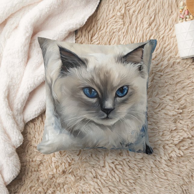 Ragdoll Cat Face Decorative Pillow - Aquarell Kissen (Decke)