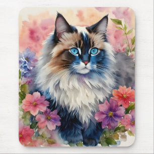 Ragdoll Cat Floral Art Mousepad