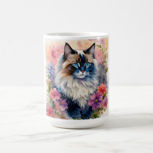 Ragdoll Cat Floral Portrait Art Kaffeetasse (Mittel)