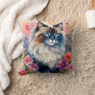 Ragdoll Cat Floral Portrait Art Kissen