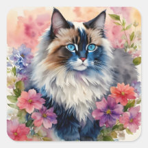 Ragdoll Cat Floral Portrait Art