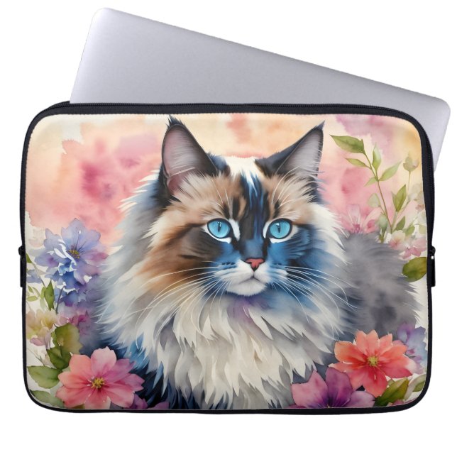 Ragdoll Cat Floral Portrait Laptopschutzhülle (Vorderseite)