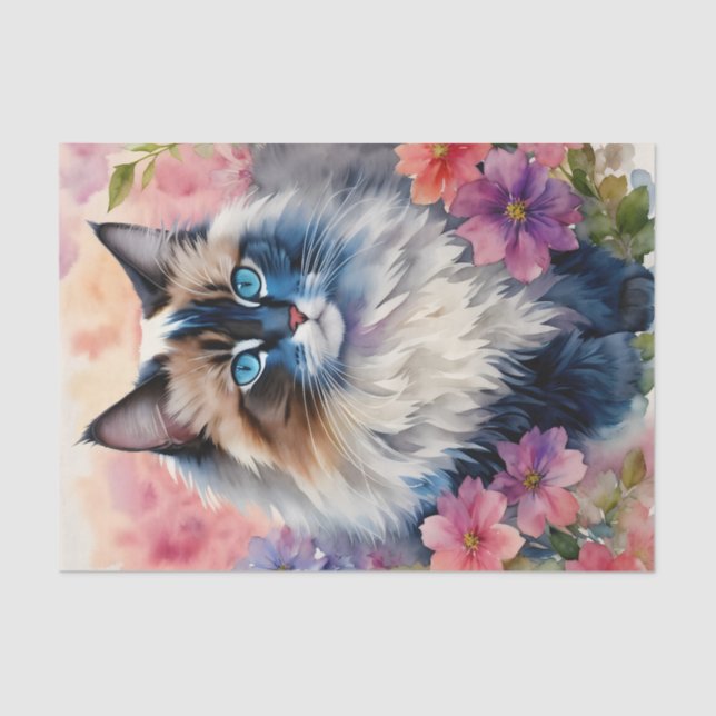Ragdoll Cat Floral Portrait Seidenpapier (Vorderseite)