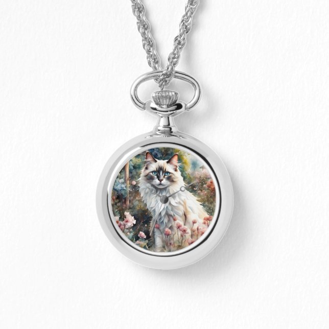 Ragdoll Cat in English Garden Armbanduhr (Vorderseite)