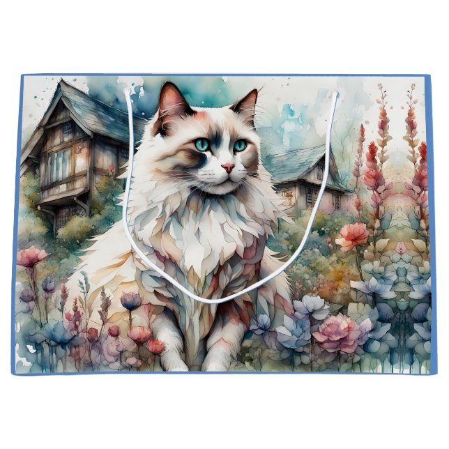 Ragdoll Cat in English Garden Große Geschenktüte (Vorderseite)