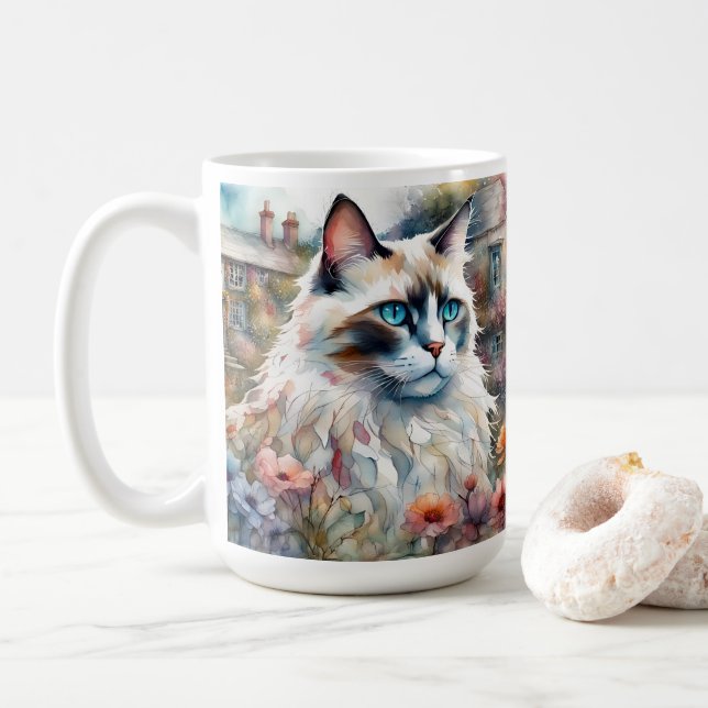Ragdoll Cat in English Garden Kaffeetasse (Mit Donut)