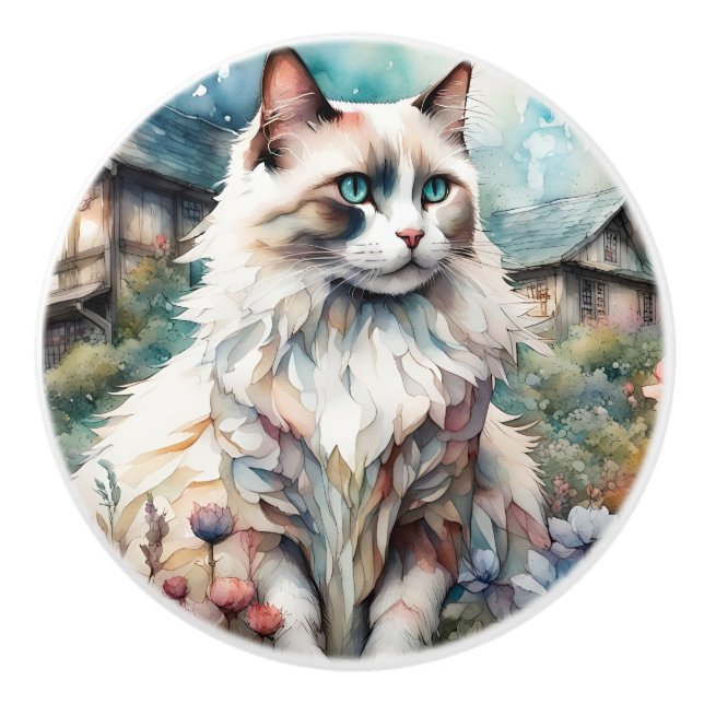 Ragdoll Cat in English Garden Keramikknauf (Vorderseite)